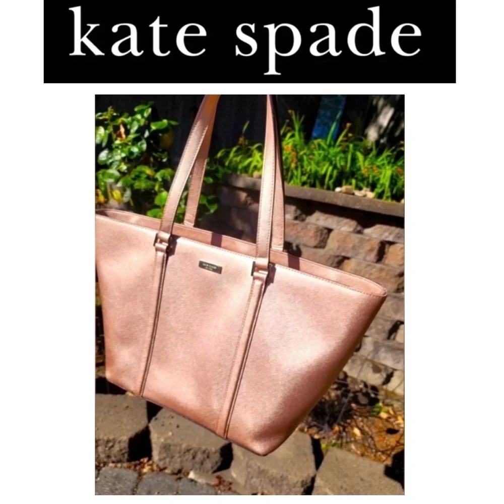 KATE SPADE Newbury Lane Pink Metallic Champagne Tote, EUC
